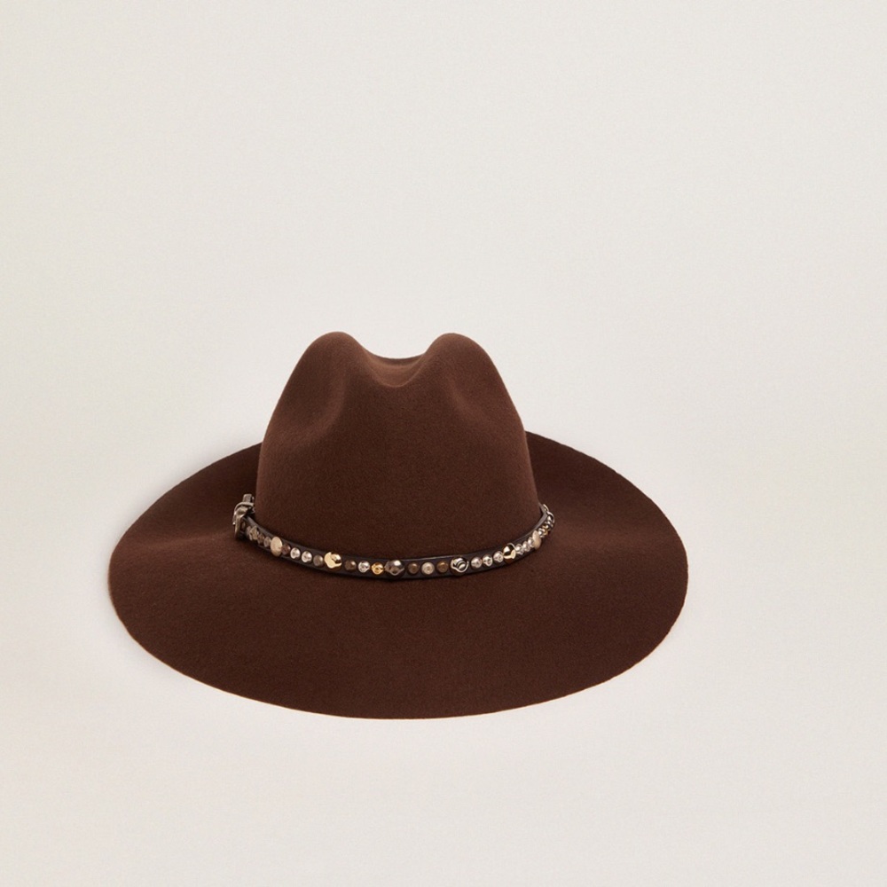 Golden Goose Coffee-brown Golden Collection Fedora hat with studded leather